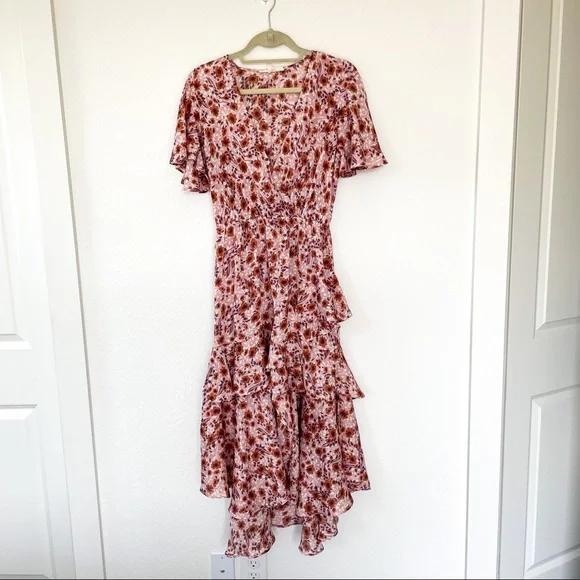Lovestitch Liliana Ruffle Midi High Low Dress in VintageRose/Auburn - Picture 4 of 8